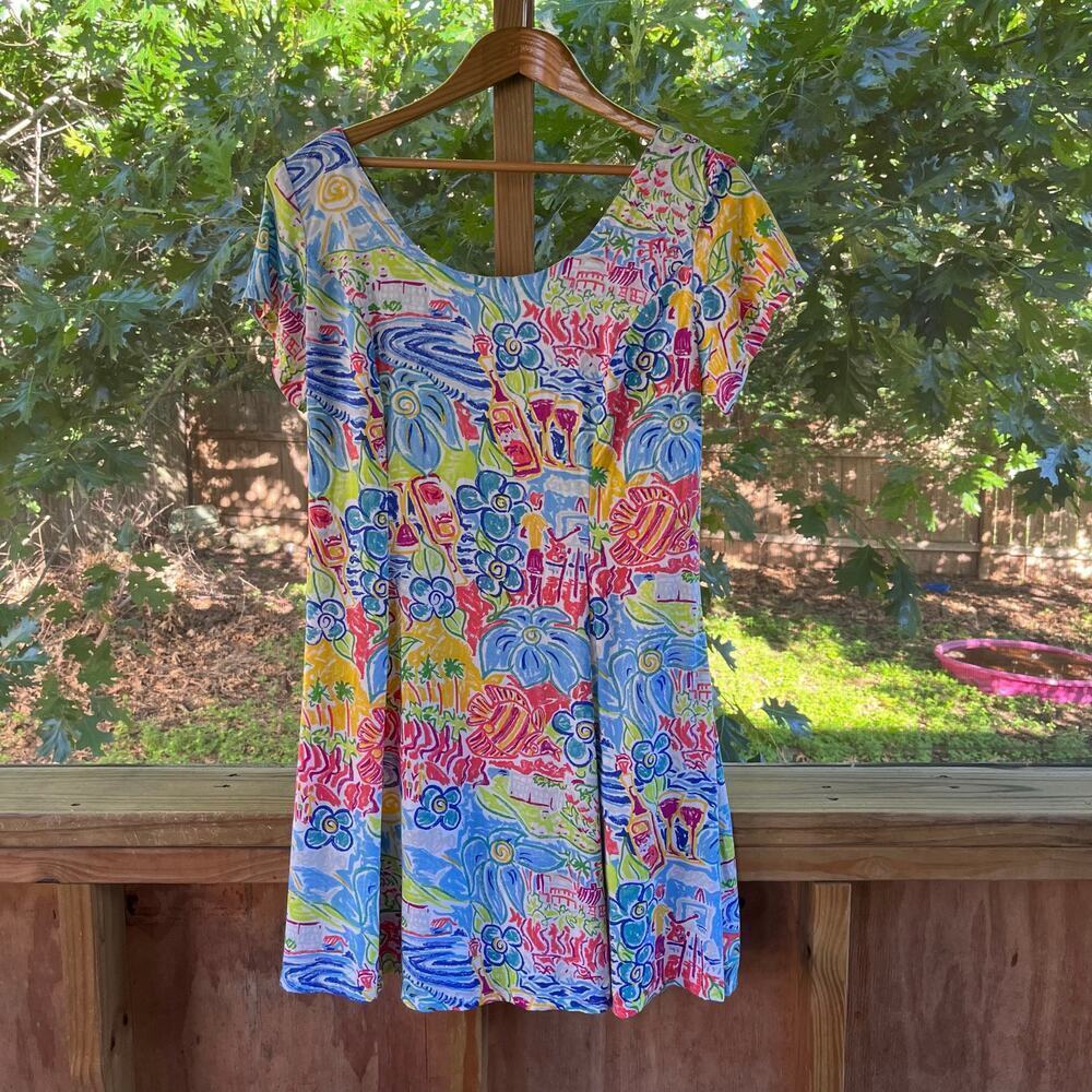 Kahala Hawaiian Islands Women's Vintage Colorful Scoop Neck Mini Dress Size M